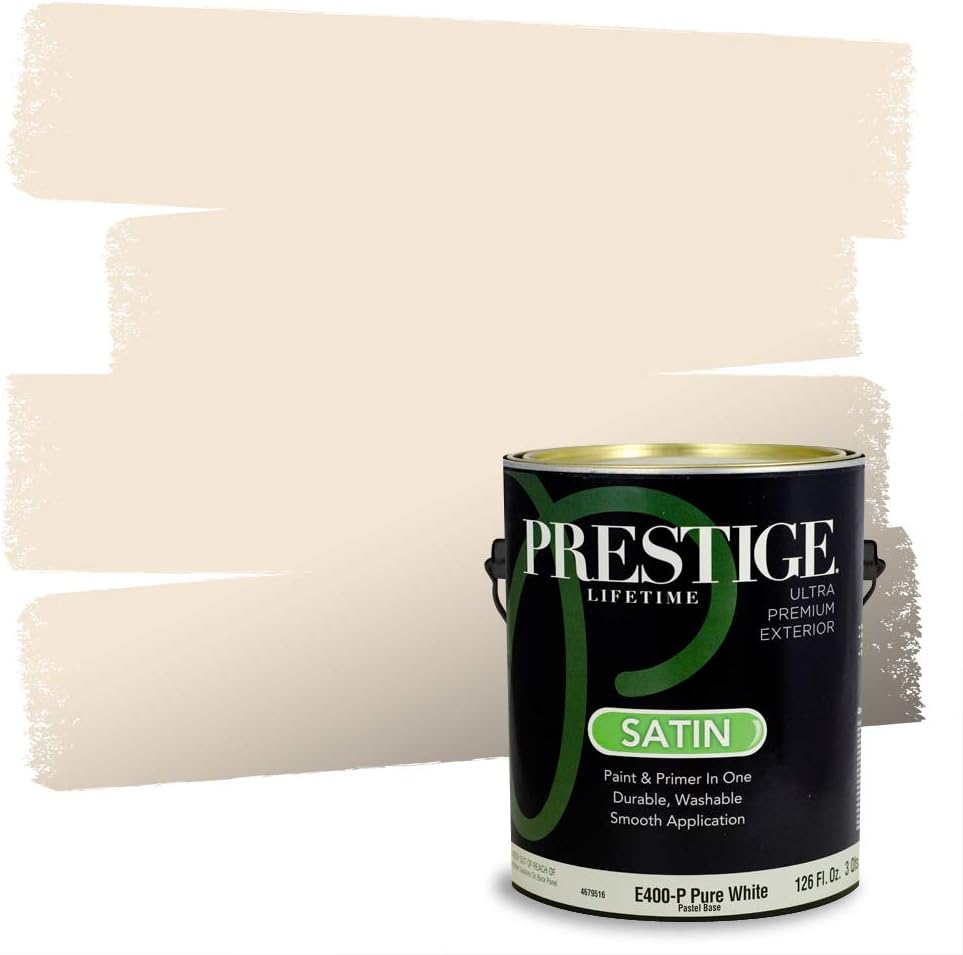PRESTIGE Paints Exterior Paint and Primer In One, 1-Gallon, Satin, Comparable Match of Sherwin Williams* Cachet Cream*