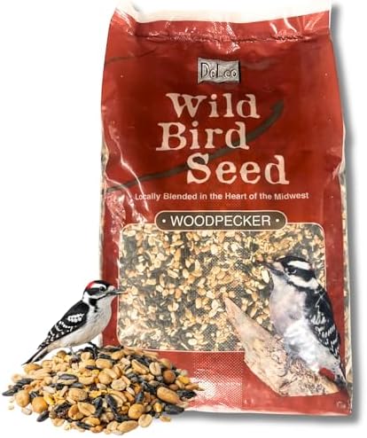 DeLco Woodpecker Wild Bird Seed, 20 lb Bag, High Energy Fruit & Nut with Sunflowers, Attracts Woodpeckers, Cardinals, Jays & Chickadees