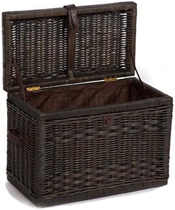 The Basket Lady Wicker Storage Trunk, M, Walnut Brown - fully assembled | Outside: 24" L x 13" W x 18" H | Inside: 22"L x 11"W x 15"H - Fabric lined. Handcrafted by artisans from natural rattan