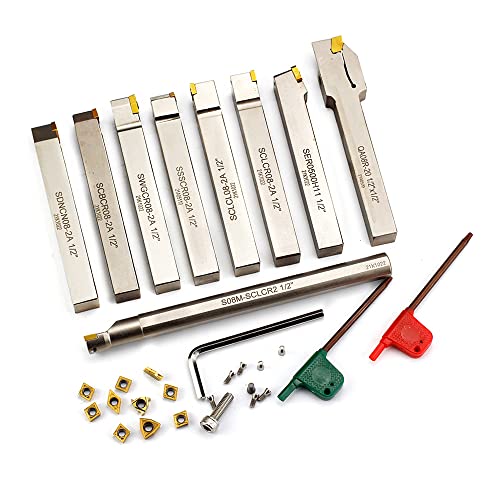 OSCARBIDE 9 pcs 1/2"Shank Nickel Plated Metal Lathe Tool & Boring Bar Set