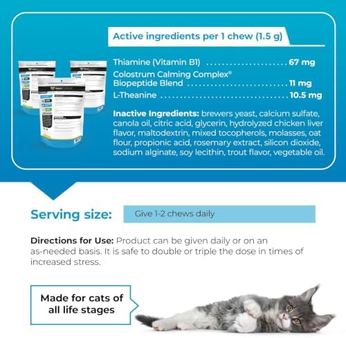 VetriScience Composure Calming Chews for Cats – Supports Relaxation & Balanced Behavior During Travel & Vet Visits, Daily Stress & Anxiety Support Supplement, Chicken Flavor, 30 Count