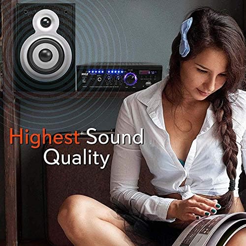 Pyle Home Power Amplifier with Bluetooth Wireless - 2 x 120 Watt Stereo Receiver w/ Blue LED Level Meter, FM Radio, USB-A Input w/ MP3 Player
