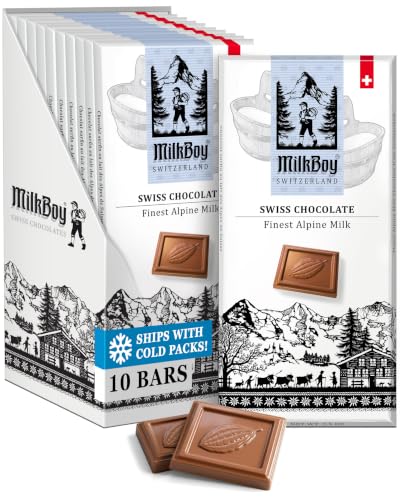 MilkBoy Swiss Chocolates Alpine Milk Chocolate Bars - 3 oz, 5 Pack | Premium gourmet treat with creamy milk. Rainforest Alliance certified cocoa. Gluten free. Kosher. Crafted in Switzerland.