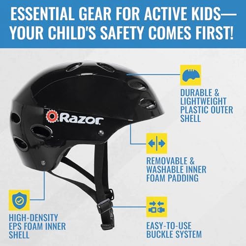 Razor V-17 Youth Multi-Sport Helmet - CPSC Approved Kid’s Helmet with Adjustable Strap - Durable Helmet with Foam Padding for Biking, Skating, and Other Outdoor Sports