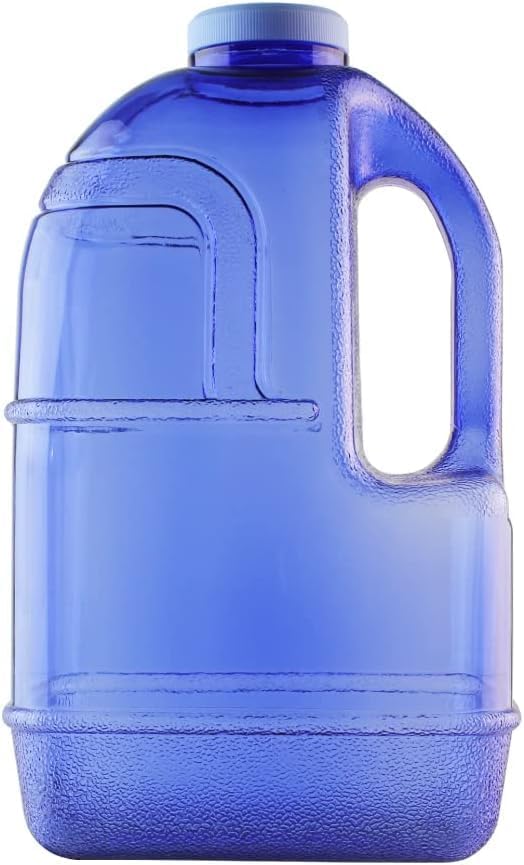 New Wave Enviro Iconic 1 Gallon Round BPA Free Water Bottle with Stainless Steel Cap and Integrated Handle, Ideal for Gym and Outdoor Life, Blue