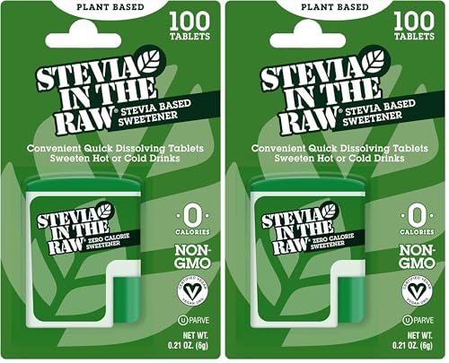 Stevia In The Raw, Stevia Sweetener Tablets, 100 Ct, Zero Calorie | Stevia Sugar Substitute, No Erythritol or Artificial Flavors, Vegan, Gluten Free, Kosher, Low Glycemic Index