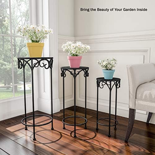 Pure Garden Plant Stand 3-Tier Vertical Shelf Indoor or Outdoor Folding Wrought Iron Home Garden Display with Laser Cut Shelves (Antique White)