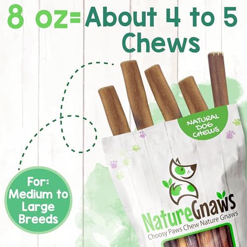 Nature Gnaws Bully Sticks 11-12" Long Lasting Rawhide Free Dog Chews, 8 oz