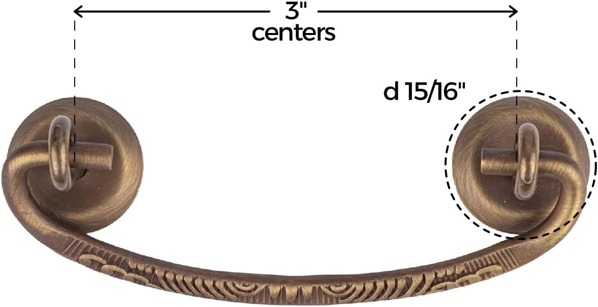 Classic Aged Brass Drawer Bail Pull | Centers: 3" | Handle for Antique Cabinet Door, Dresser Drawer