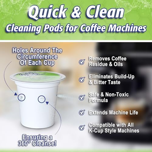 Quick & Clean [6-Pack] Keurig Cleaning Pods - K Cup Cleaner Pod For Keurig - 2.0 Coffee Machine Compatible, Removes Stains, Non-Toxic and Eco-Friendly