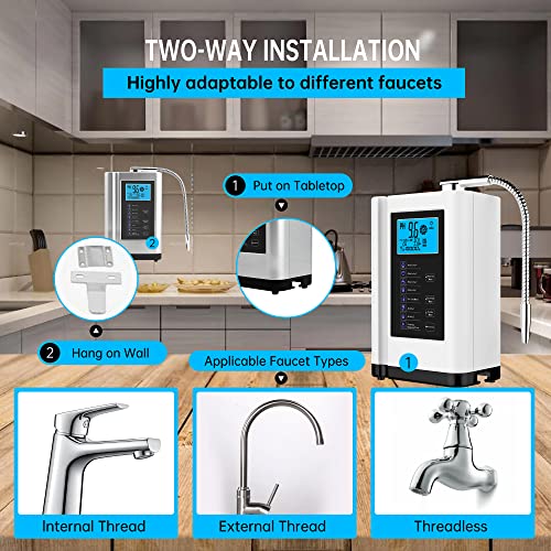 Water Ionizer, Water Purifier Machine PH 3.5-10.5 Alkaline Acid Water Machine, Up to -500mV ORP, 8000 Liters Per Filter, 7 Water Settings