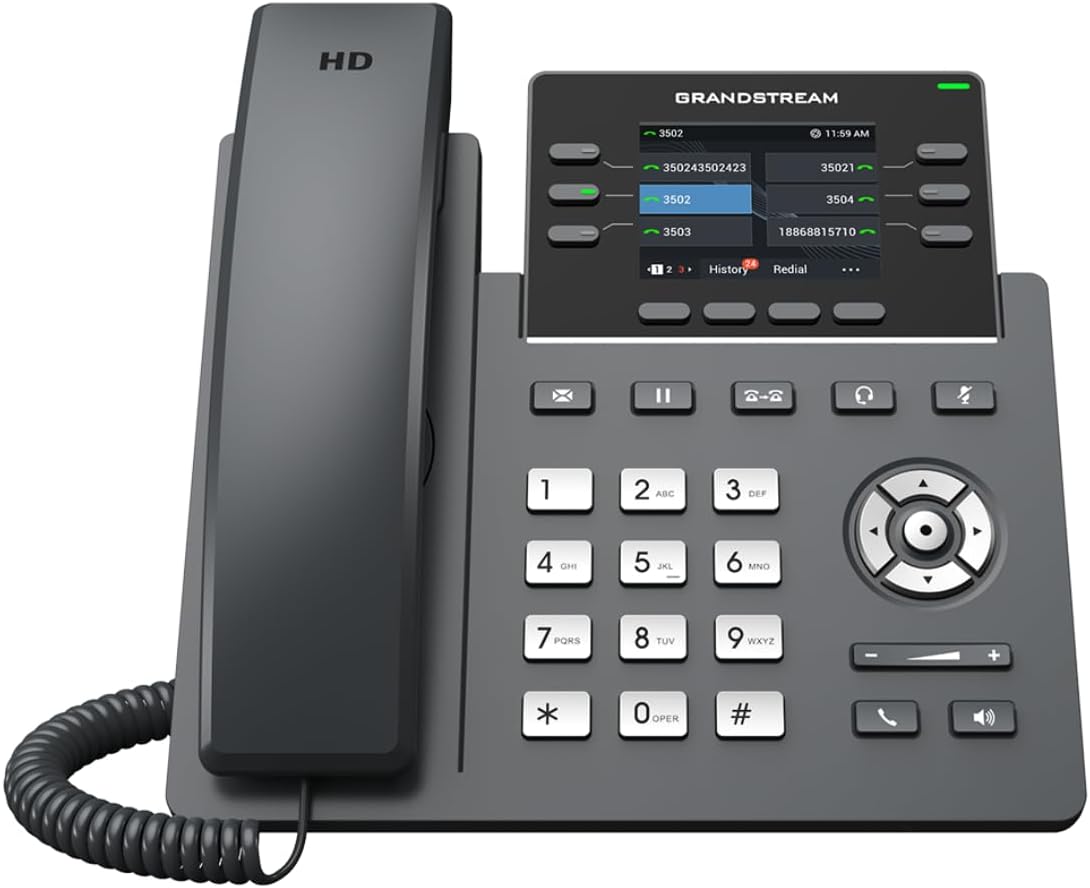Grandstream GRP2613 IP Phone | 6 Lines, 4 SIP Accounts | 2.8-Inch Color Display | Dual-Port Gigabit Ethernet with Integrated PoE, Black