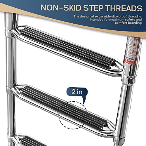 4-Step Pontoon Boat Ladder, 316 Stainless Steel Folding Telescoping Inboard Ladder with Hand Railing and Extra Wide Steps