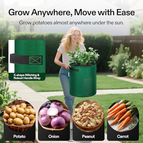 VIVOSUN 5-Pack 7 Gallon Potato Grow Bags, Roll-up Harvest Window