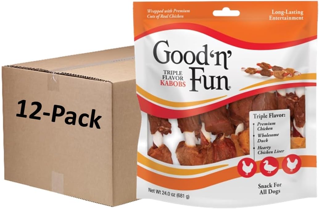 Good 'n' Fun Kabobs Long-Lasting Dog Treat Made With Real Protein, 18 Count | Premium Chicken, Pork and Beef Hide Chew, Supports Dental Health and Mental Stimulation, For Adult Dogs