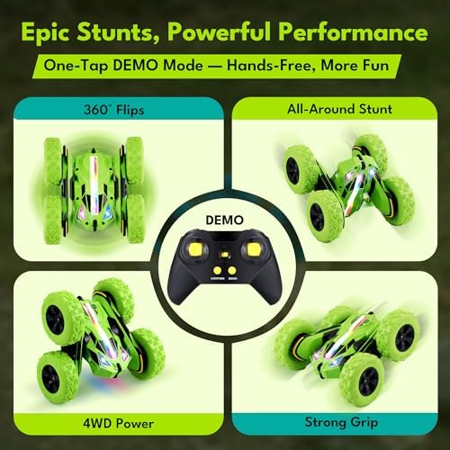 Threeking Remote Control Flip Stunt Car Double Sided Driving Toys Gifts | Durable RC Cars with Breathing Soft Lights for Boys Girls Ages 6-12