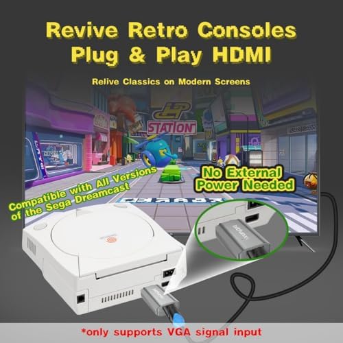 BITFUNX Dreamcast HDMI™ Adapter - Supports VGA to HDMI™, Plug & Play Video Game Adapter with No Lag