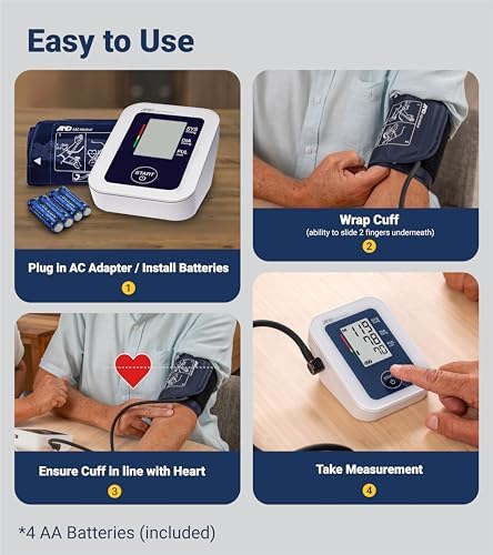 A&D Medical UA-651 Upper Arm Blood Pressure Monitor, Cuff 8.6-16.5” | Upper Arm Precise BP Machine – Wide Range Cuff (8.6”), 60 Readings, Large LCD Display, Adults, Includes 4 AA Batteries