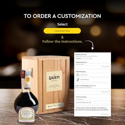 Giusti Traditional Aged Balsamic Vinegar of Modena DOP – 12 Years, Affinato Aceto Balsamico Tradizionale di Modena, Made in Italy Gift Set with Wooden Box – 3.4 fl oz (100 ml) - Pack of 1