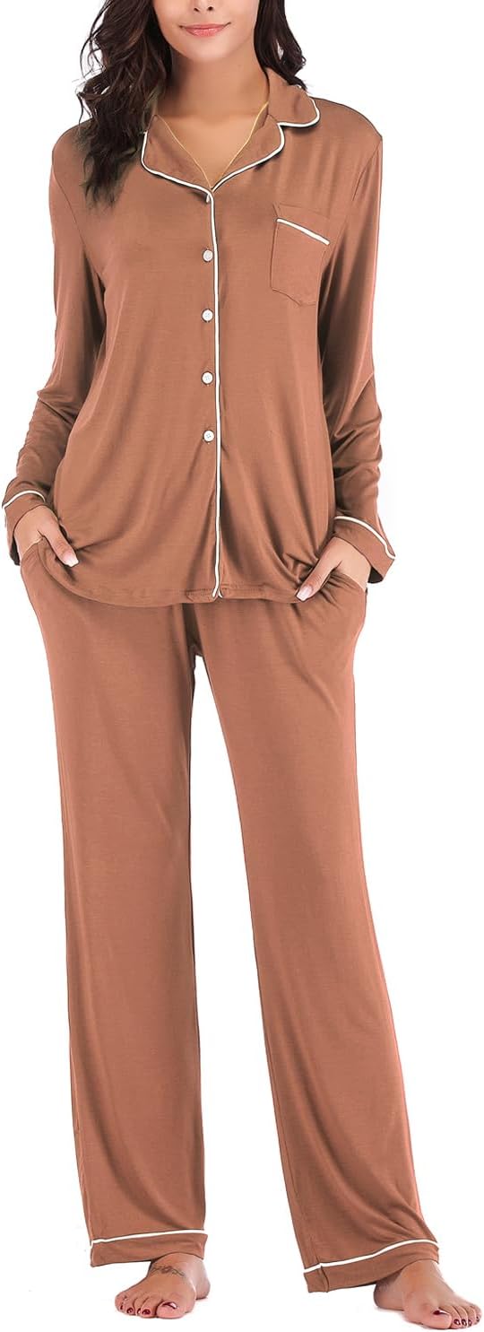 Aamikast Women's Pajama Sets Long Sleeve Button Down Sleepwear Nightwear Soft Pjs Lounge Sets