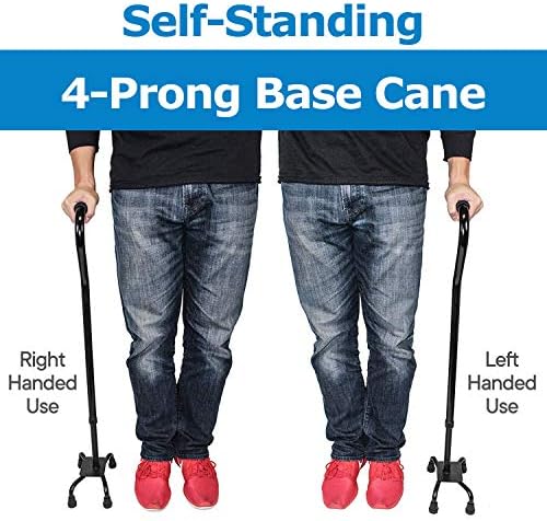 RMS Quad Cane - Adjustable Walking Cane with A Large Four-Pronged Base for Extra Stability - Foam Padded Offset Handle for Secure & Comfort Grip