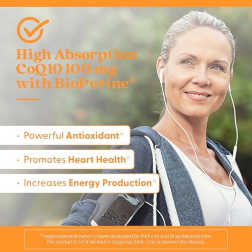 Doctor's Best High Absorption CoQ10 with BioPerine Supplement - Coenzyme Q10 Caps for Heart Health & Antioxidant Support, CoQ10 100mg for Women & Men, Non GMO, Naturally Fermented - 120 Veg Capsules