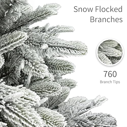 Puleo International 7.5ft Pre-Lit Slim Flocked Aspen Fir Christmas Tree with 450 Clear Lights, 1016 Realistic Dense Snow Flocked Branch Tips, Easy Setup Artificial Trees with Sturdy Metal Stand