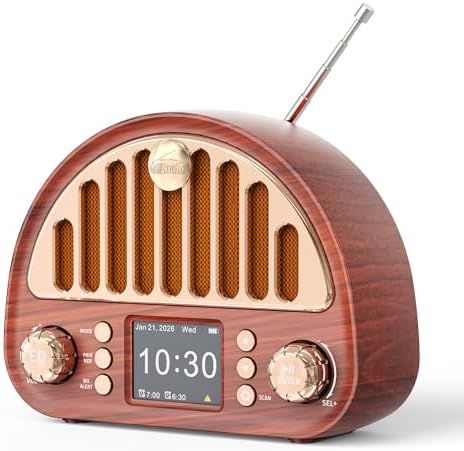 Retro FM Radio with NOAA Weather Alert & Bluetooth Speaker | 40 FM + 7 Weather Band Presets, 2" Color Display, Dual Alarm, Sleep Timer