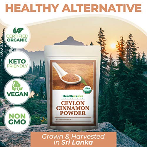 Healthworks Superfoods Organic Ceylon Cinnamon Powder 1 lb Ground Raw Vegan | Organic, Ceylon, Ground, Blood Sugar Support, Non-GMO, Vegan, Keto, For Baking, For Cooking, For Tea, Anti-Inflammatory