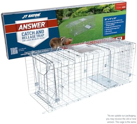 JT Eaton Answer Humane Live Catch Trap for Coyotes & Large Pests | Heavy-Duty Cage Trap; Catches Coyotes, Foxes, and Armadillos; Galvanized Wire; Humane Catch and Release