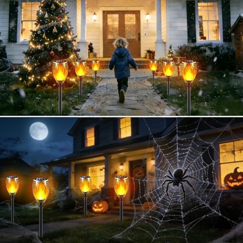 8 Pack Large Size Solar Flame Lights Outdoor with Flickering Flame