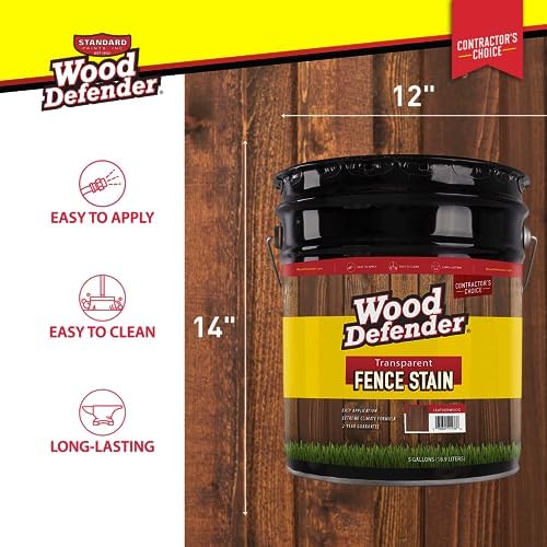Wood Defender Transparent Fence Wood Stain and Seal in One, Oil-Based Penetrating Sealer, Professional-Grade, Long-Lasting, Weather-Resistant Protector, Redwood, 5-Gallon