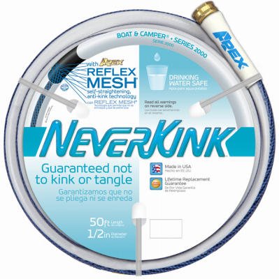 Teknor Apex NeverKink 1/2" x 50' Boat & Camper Hose, Drinking Water Safe, White