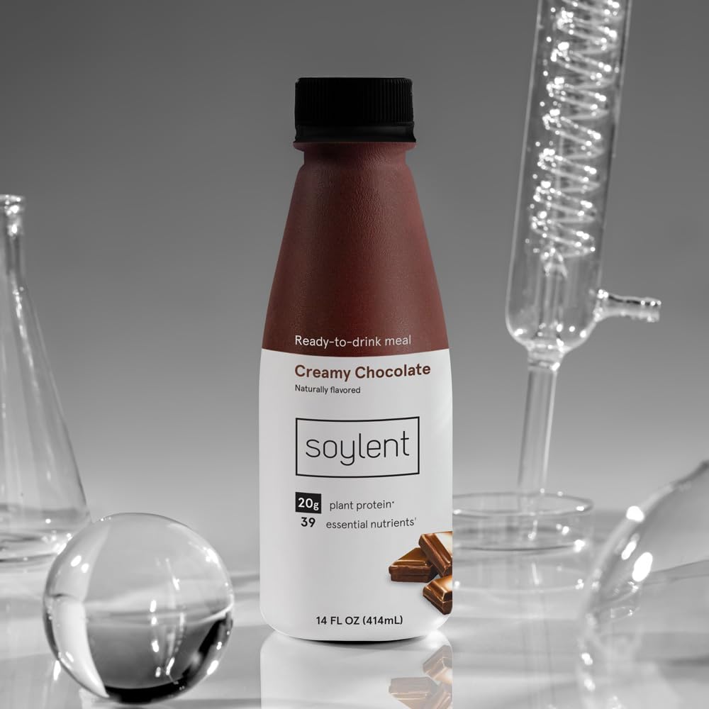 Soylent Creamy Chocolate Meal Replacement Shake, Ready-to-Drink Plant Based Protein Drink, Contains 20g Complete Vegan Protein and 1g Sugar, 14oz
