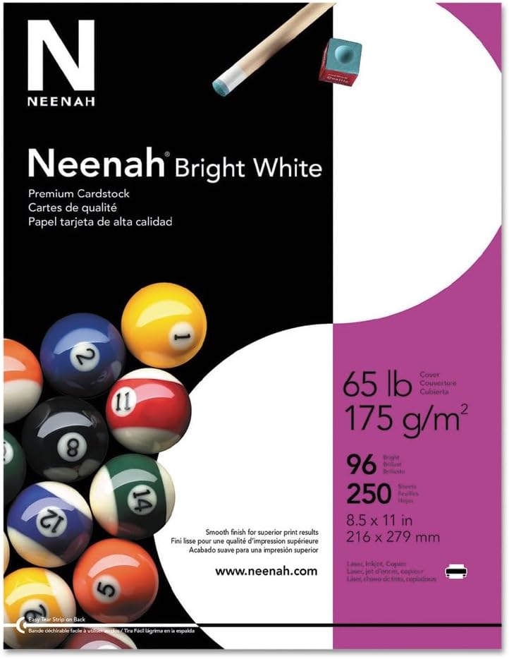 Neenah Paper 91904 Card Stock, 65lb, 96 Bright, 8 1/2 x 11, White, 250 Sheets