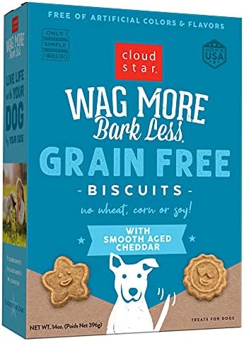 Cloud Star Wag More Bark Less - Dog Treats - Crunchy Biscuits - Grain Free Cheddar Cheese - 14 oz Box