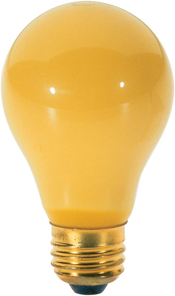 Satco S3939 130-Volt 100-Watt A19 Bug Light Medium Base Light Bulb, Yellow, 2-Pack
