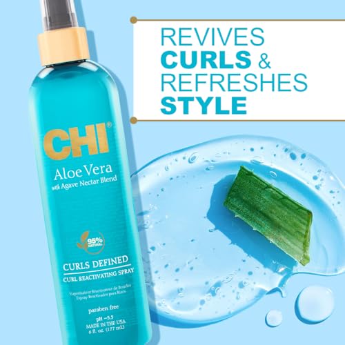 CHI Aloe Vera Curl Reactivating Spray, Enhances Waves, Curls, & Coils, Provides Intense Hydration, Sulfate, Paraben & Gluten Free, 6 Oz