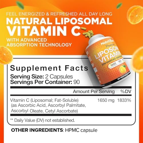 Nutrivein Liposomal Vitamin C Supplement 1650 mg - 180 Capsules