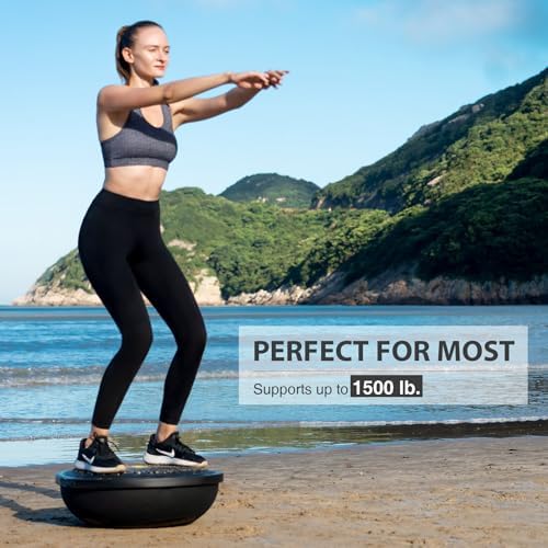 ZELUS 25in. Balance Ball | 660lb Inflatable Half Exercise Ball Wobble Board Balance Trainer w Nonslip Base | Half Yoga Ball Strength Training