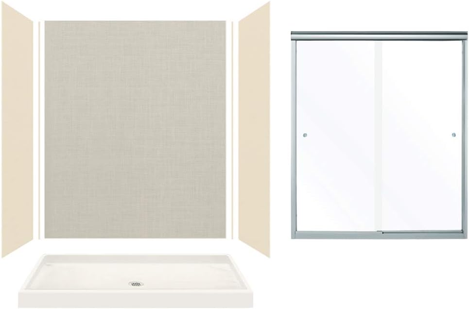 Transolid KSE603272-5477SC-3846 Expressions 32-in x 60-in x 72-in Alcove Shower Kit with Door, Bisque/Cameo and Silver