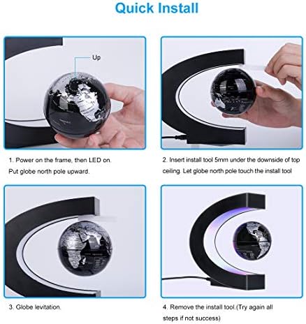 Magnetic Levitating Globe with LED Light | Cool Tech Gift for Men Father | Boys Birthday Gifts for Him | Floating Globes World Office Desk Accessories Tech Gadgets Home Decor Display- Black