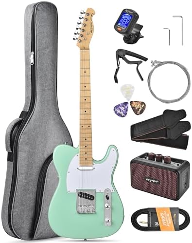 Leo Jaymz Beginner Electric Guitar Complete Kit with Portable Amp, Padded Gig Bag & Full Accessories, Maple Neck (TL-White)