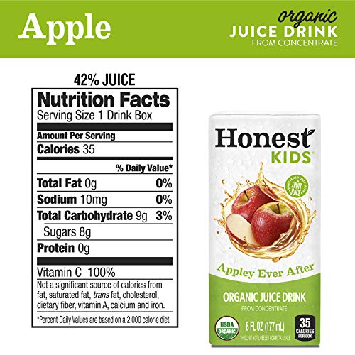 Honest Kids Organic Juice Drink, Appley Ever After, 6.75 fl oz Juice Box, Pack of 40