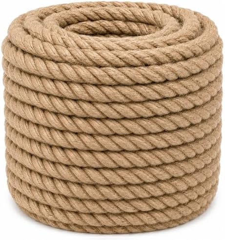 Twisted Manila Jute Rope (1 Inch x 10 Feet) Natural Thick Hemp Rope for Crafts, Nautical, Railings, Hammock, Decorating