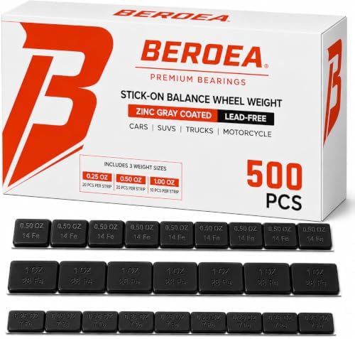 OCTOPUS BEROEA 500Pcs Zinc Black Coated Stick-On Balance Wheel Weight Lead-Free Cars SUVs Trucks Motorcycle Wheel Balancers w/Wider and 3M Tape 1oz