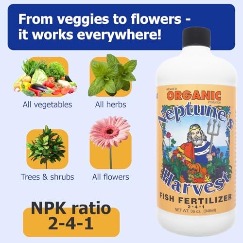 Neptune's Harvest Fish Fertilizer (2-4-1) - Organic Liquid Plant Fertilizer - Fish Hydrolysate for Vegetables, Flowers, Fruit, Trees, Grass - Indoor and Outdoor Plant Food (Gallon)
