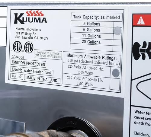 Kuuma 11810 6-Gallon Water Heater, Consistent Hot Water for Boats, Marine Aluminum Tank with Efficient Heat Exchanger, 120V, Gray