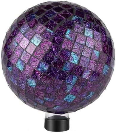 Lily's Home Colorful Mosaic Glass Gazing Ball, Designed with a Stunning Holographic Petal Mosaic Pattern to Bring Color and Reflection to Any Home and Garden, Red and Gold (10" Diameter)