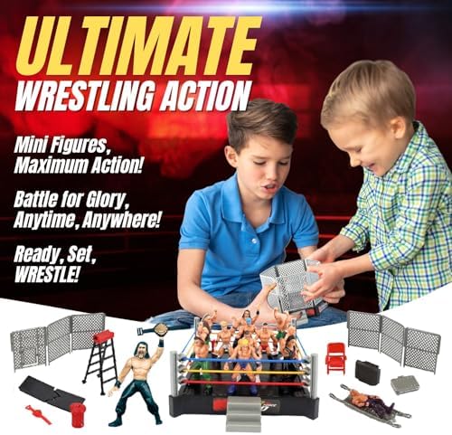 Liberty Imports Ultimate 32-Piece Wrestling Miniature Toys for Kids Pretend Play